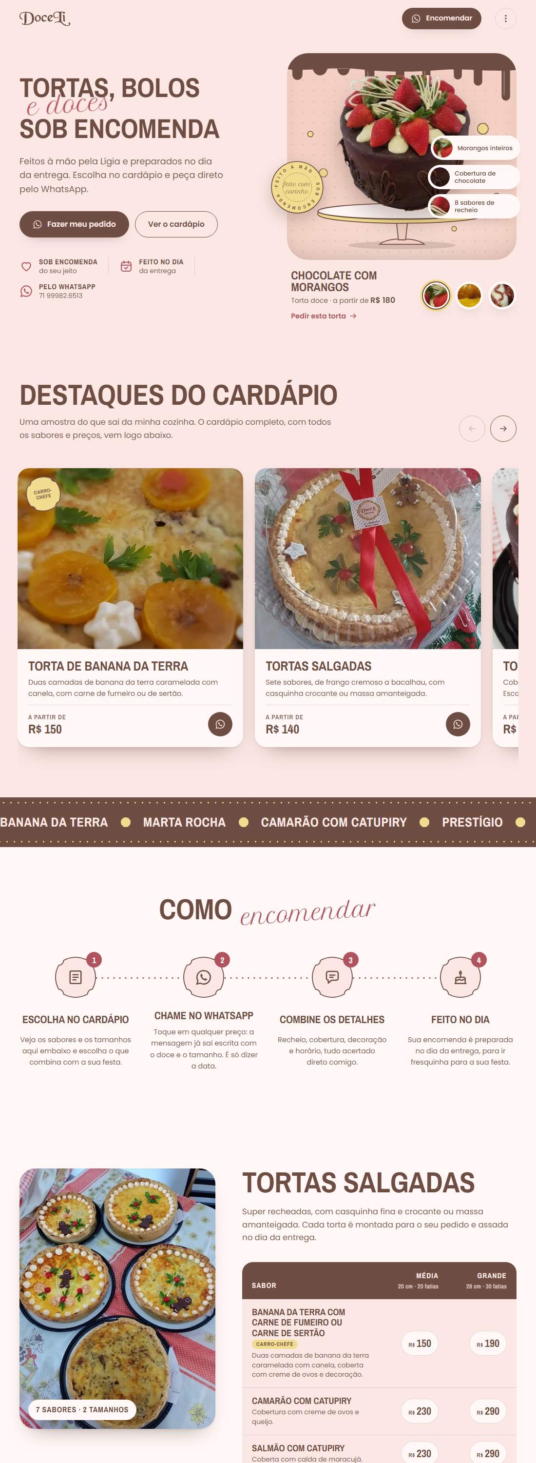 Captura do site de DoceLi, confeitaria sob encomenda