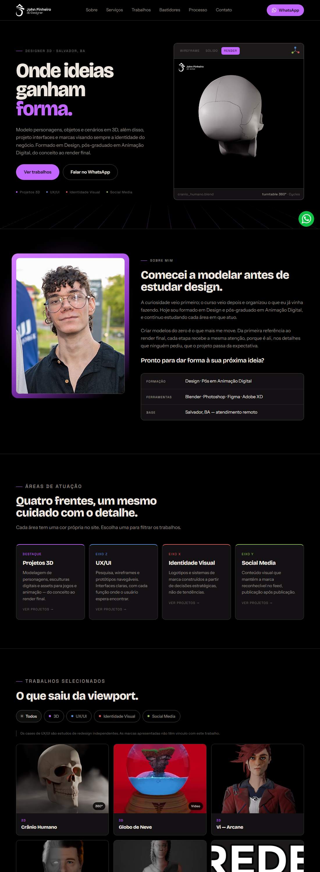 Captura do site de John Pinheiro, designer 3d