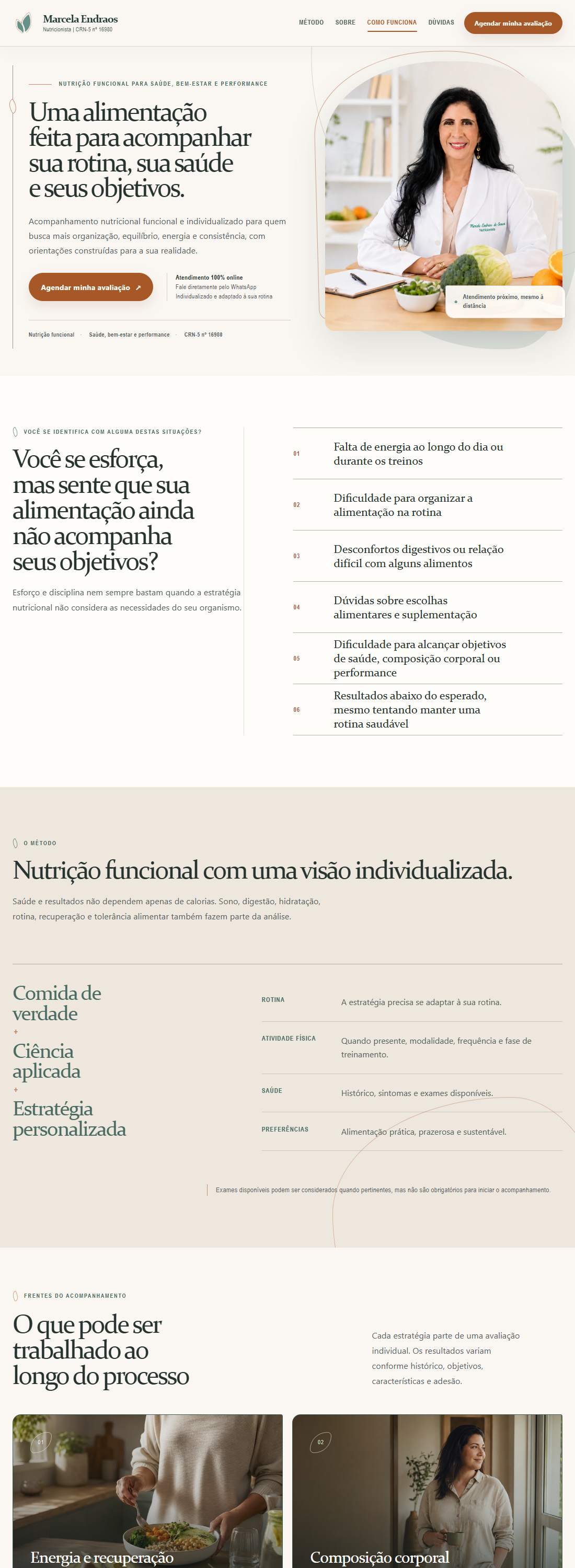Captura do site de Marcela Endraos, nutrição funcional